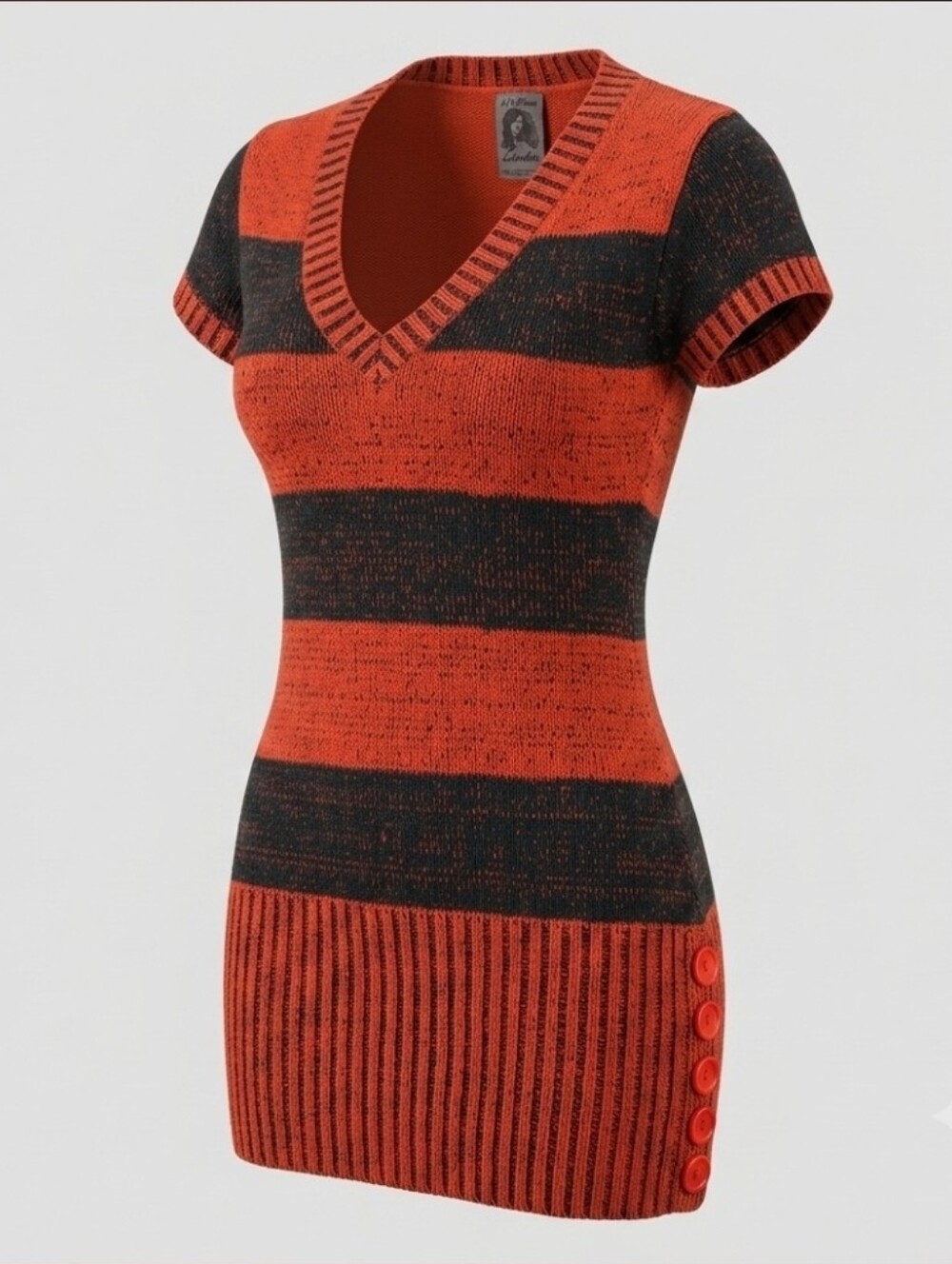 Red Paint Y2K Striped Knit Mini Dress Red Black Grunge Coquette Goth M